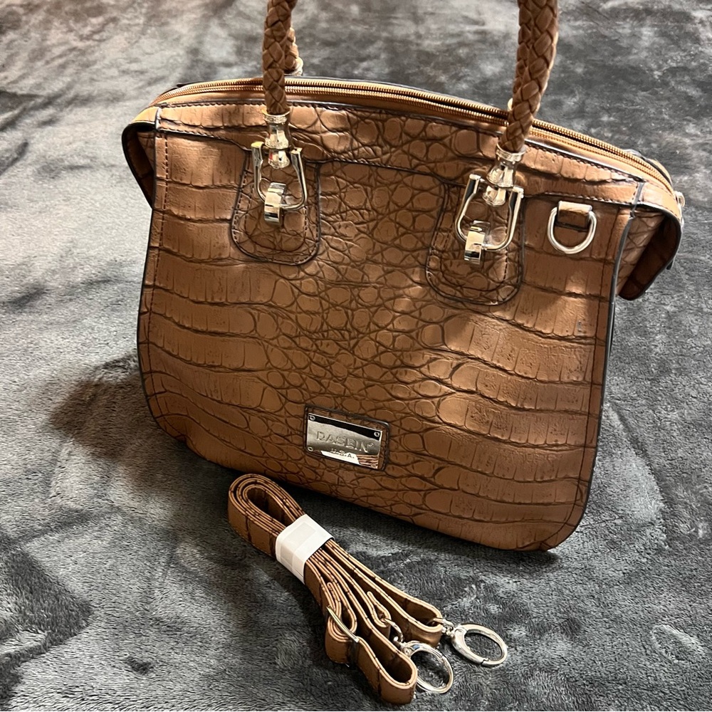 Crocodile Embossed Tan Handbag